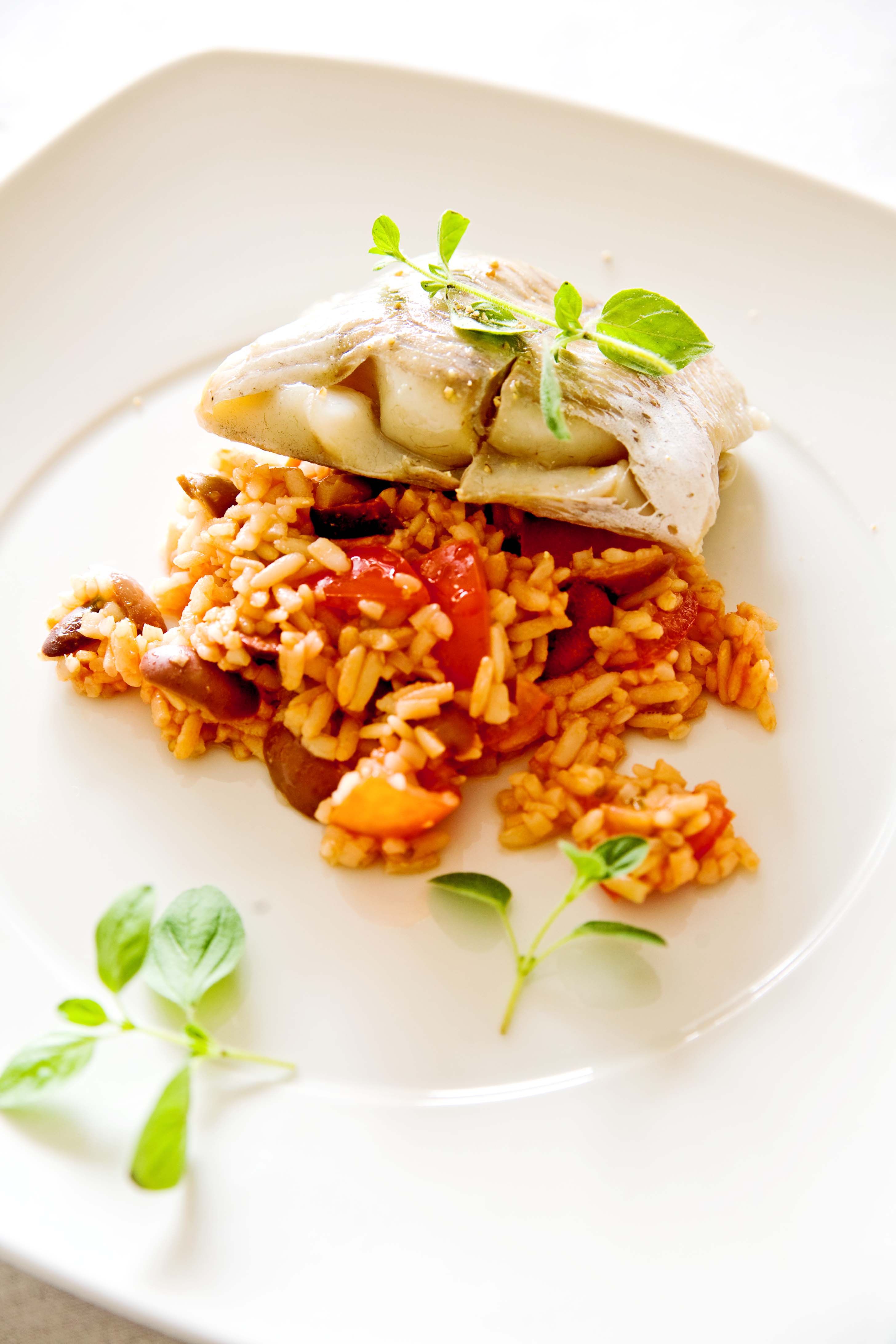 Stekt sejfilé med tomatris