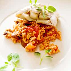 Fried pollock filet with tomato rice