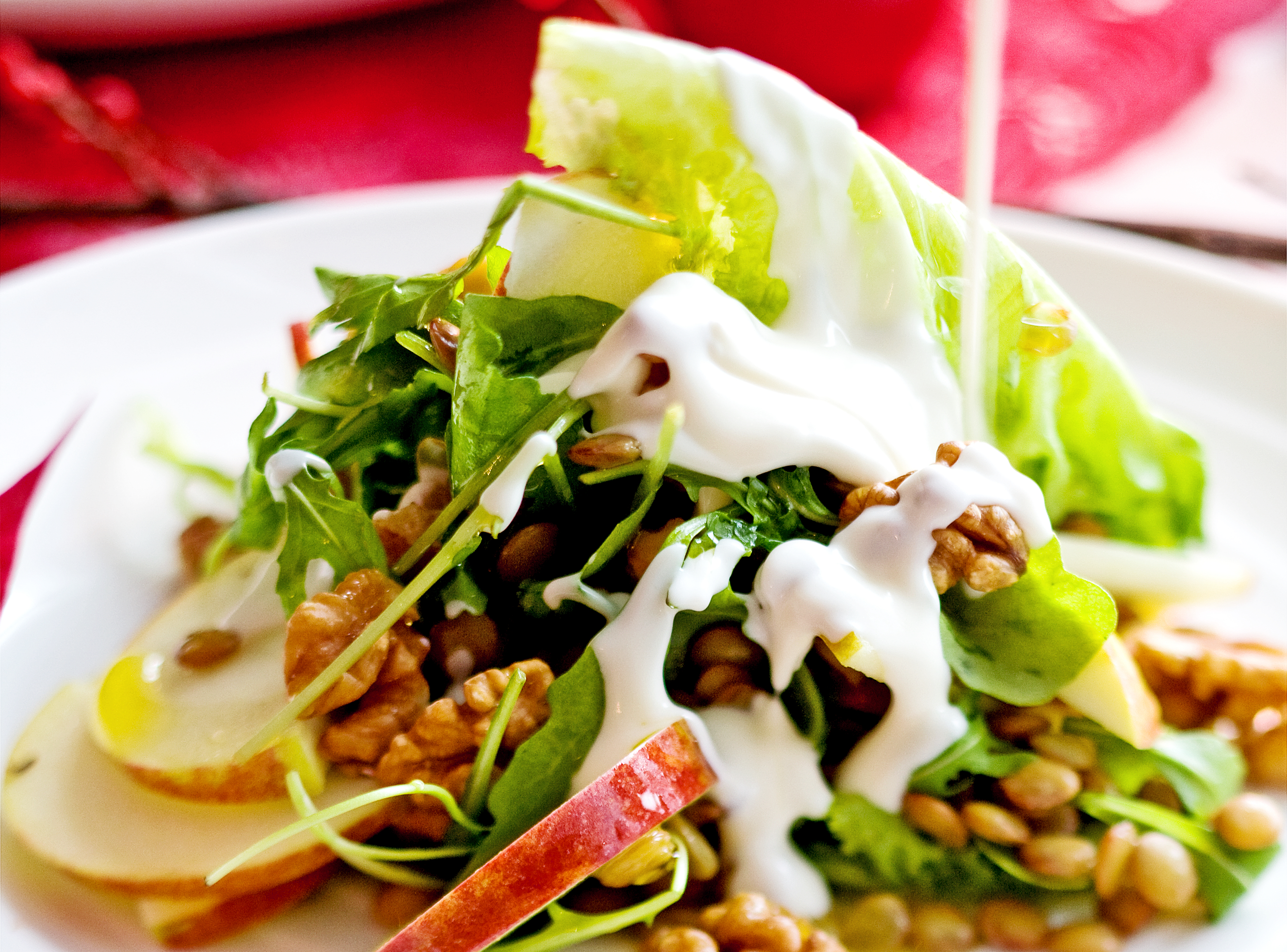 Waldorfsallad med gröna linser