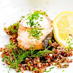 Poached Salmon with Red Dill Quinoa